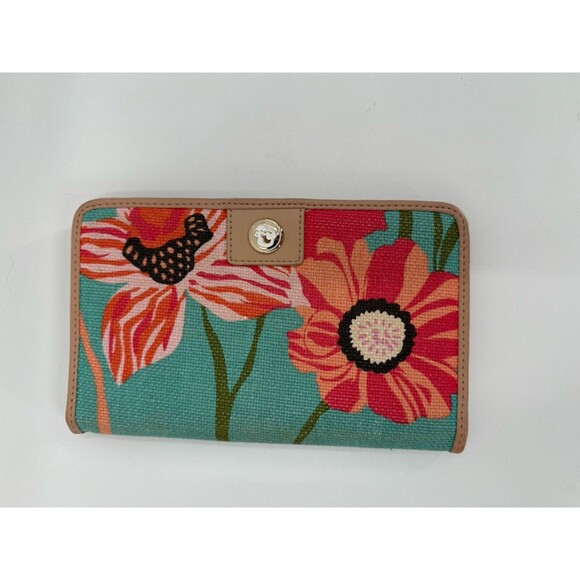 Spartina 449 Daufuskie Island Floral Snap Wallet Linen Print Leather Bifold - Picture 1 of 10